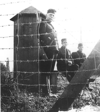 Hlinka guards at a guard post in the Novaky labor camp
